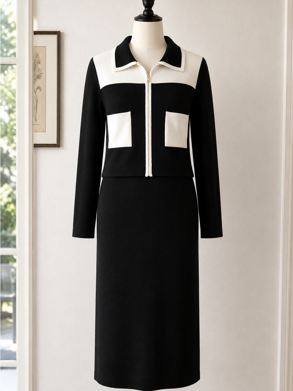 Zara 2 piece knit sleeveless dress dress w sweater N top L 10-12 black white